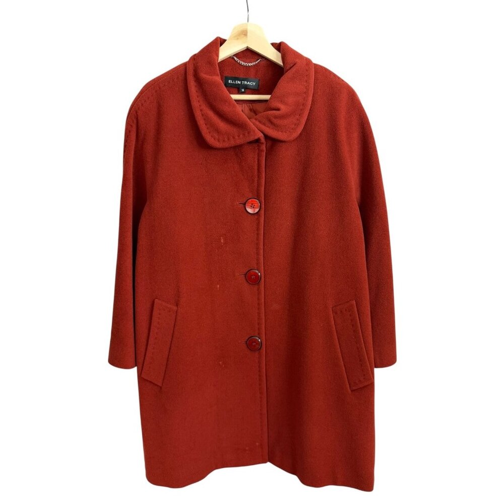 Ellen Tracy Wool Angora Preppy Burnt Orange Overcoat Peacoat Size 14